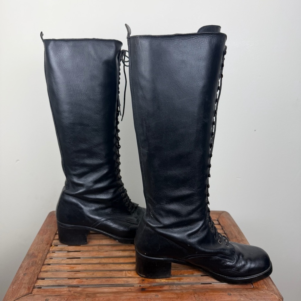 OVVIO Black Leather Lace-Up Knee-High Tall Riding Boots EU 40 - Picture 5 of 9
